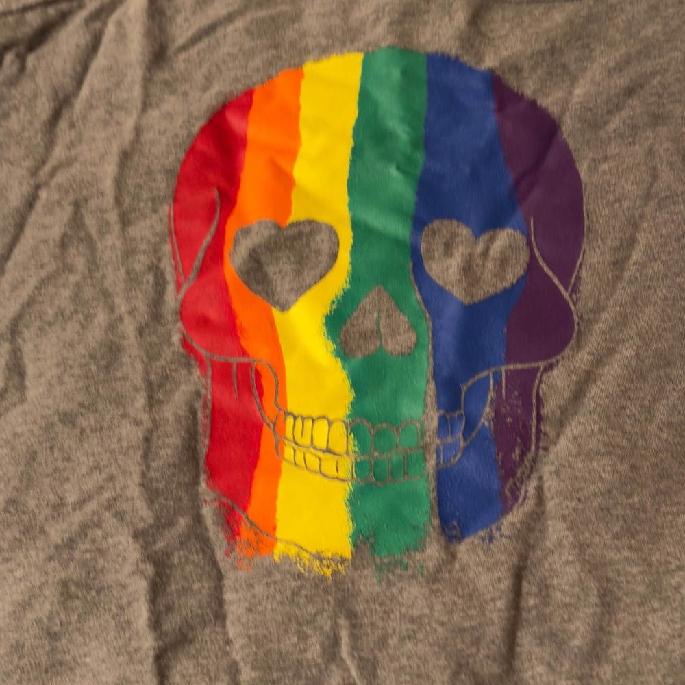 Torrid String Heather Gray Top Rainbow Skull Off … - image 2